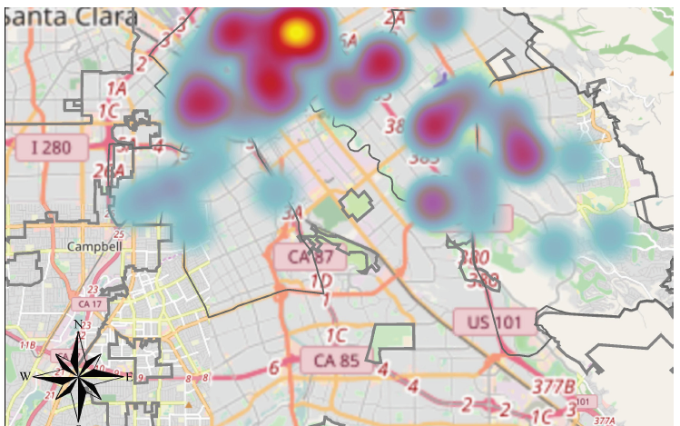 Heat map of grocery stores in San Jose Map